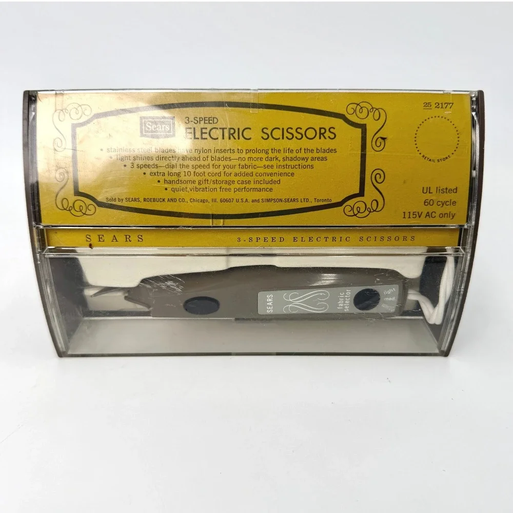 Vintage Sears 3-Speed Electric Scissors Model 25 2177 Brown with Case USA Made